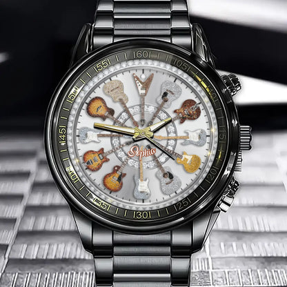 Personalized Rock Around the Clock Diamond Guitar Watch for Music Lovers