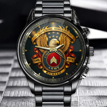 Personalized Veterans Tribute Watch - Custom Military Emblem & Eagle Wristwatch to Honor Service