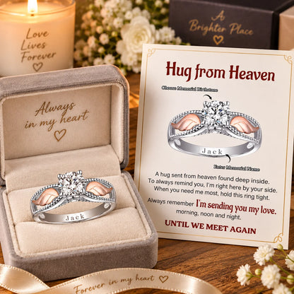 Custom Angel Wings Ring - Personalized Memorial Birthstone Gift - A Hug From Heaven