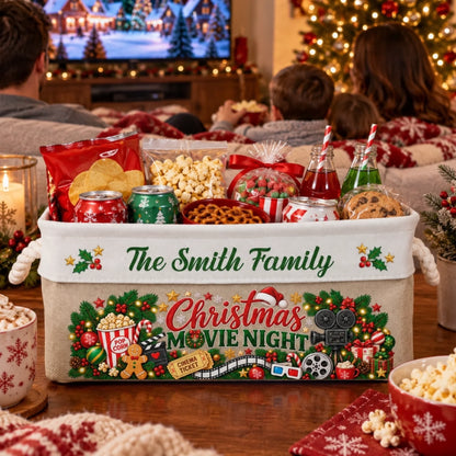 Christmas-Movie-Night-Basket-Supplies-Snack-Storage-Basket-With-Handles-Personalized-Storage-Basket-